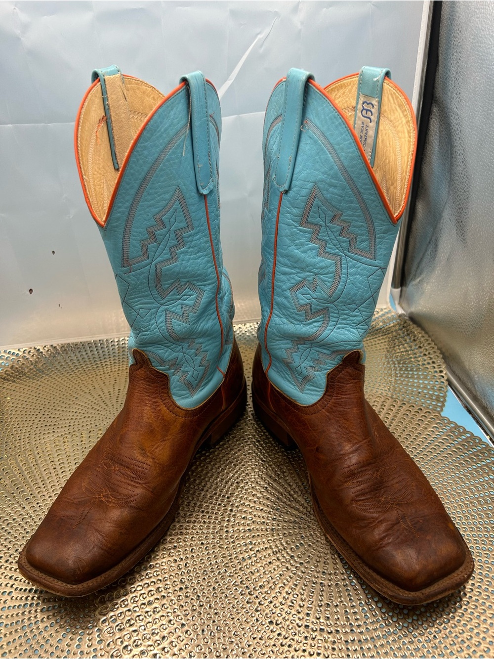 Anderson Bean men 10.5 turquoise brown cowboy boots USA